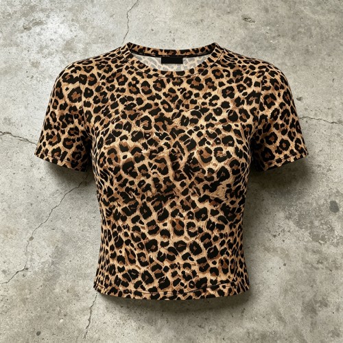 Leopard Cropped Baby Tee | Slim Fit | Stretch Fabric | Casual Daily | Custom Streetwear Manufacturer