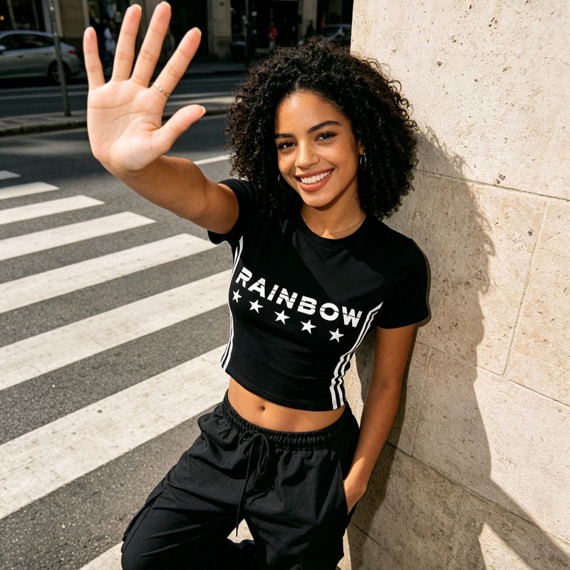 Screen Print RAINBOW Star Crop Top