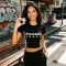Screen Print RAINBOW Star Crop Top | Cotton Blend | Casual Sportswear | OEM Streetwear