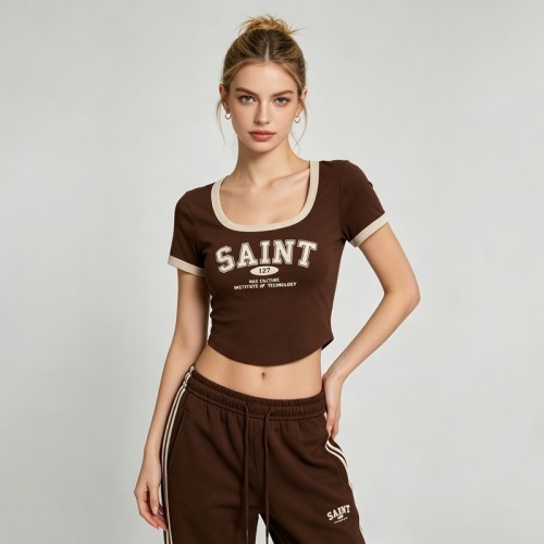 Screen Print Saint Crop Tee | Cotton Blend | Y2K Style | Casual Streetwear | Custom Streetwear Manufacturer