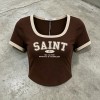 Screen Print Saint Crop Tee | Cotton Blend | Y2K Style | Casual Streetwear | Custom Streetwear Manufacturer