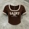 Screen Print Saint Crop Tee | Cotton Blend | Y2K Style | Casual Streetwear | Custom Streetwear Manufacturer