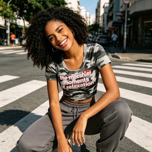 Camo Crop Top with Screen Print | Slim Fit | Polyester Blend | Custom Streetwear Manufacturer