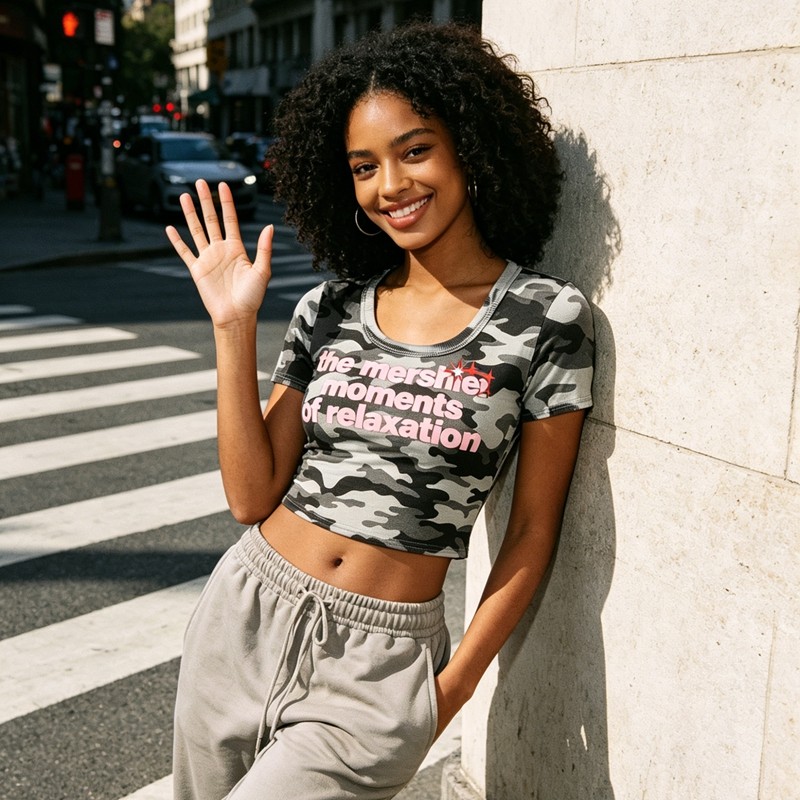 Camo Crop Top with Screen Print