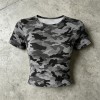 Grey Camo Crop T-shirt | Slim Fit | Cotton Blend | Casual Streetwear | Custom Streetwear Manufacturer