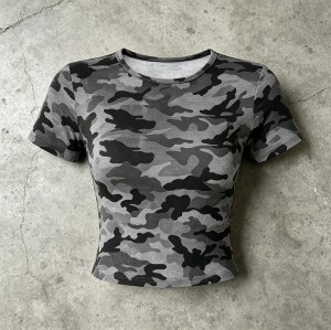 Grey Camo Crop T-shirt | Slim Fit | Cotton Blend | Casual Streetwear | Custom Streetwear Manufacturer