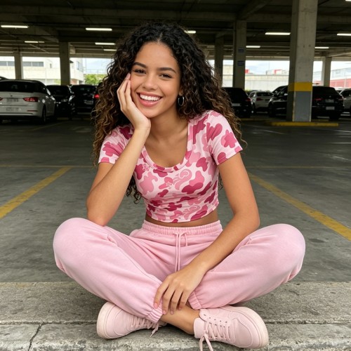 Pink Camo Crop Tee | Slim Fit | Cotton Blend, Short Sleeve | Casual Streetwear | Custom Streetwear Manufacturer