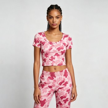 Pink Camo Crop Tee | Slim Fit | Cotton Blend, Short Sleeve | Casual Streetwear | Custom Streetwear Manufacturer