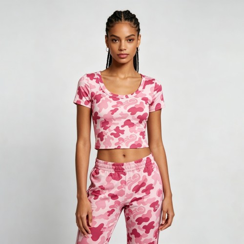 Pink Camo Crop Tee | Slim Fit | Cotton Blend, Short Sleeve | Casual Streetwear | Custom Streetwear Manufacturer