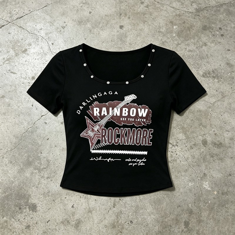 Screen Print Crop Top with Rivet