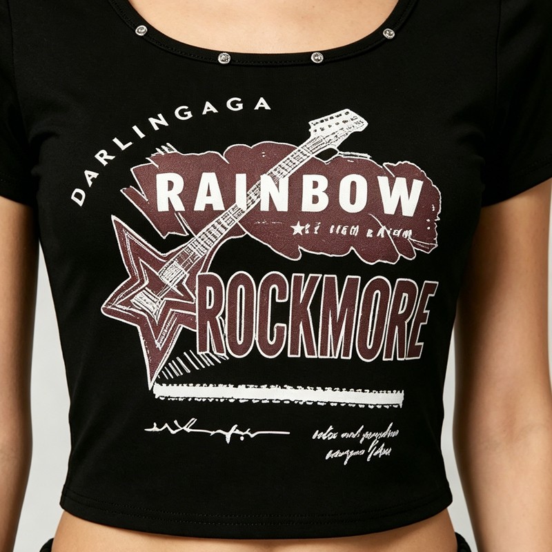 Screen Print Crop Top with Rivet