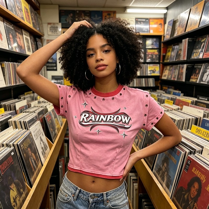 DTG Print Washed Vintage Crop T-Shirt with Rivet