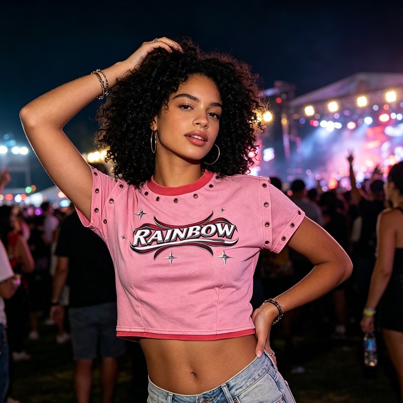 DTG Print Washed Vintage Crop T-Shirt with Rivet