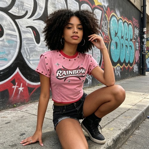 DTG Print Washed Vintage Crop T-Shirt with Rivet | 100% Cotton | Y2K Style | Custom Streetwear Manufacturer