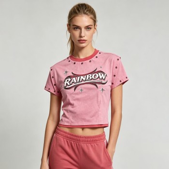 DTG Print Washed Vintage Crop T-Shirt with Rivet | 100% Cotton | Y2K Style | Custom Streetwear Manufacturer