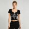 Black Lace Up Crop Tee with Screen Print | Slim Fit Y2K Baby Tee | Casual Streetwear | OEM Streetwear