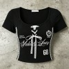 Black Lace Up Crop Tee with Screen Print | Slim Fit Y2K Baby Tee | Casual Streetwear | OEM Streetwear
