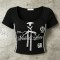 Black Lace Up Crop Tee with Screen Print | Slim Fit Y2K Baby Tee | Casual Streetwear | OEM Streetwear