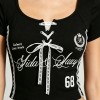 Black Lace Up Crop Tee with Screen Print | Slim Fit Y2K Baby Tee | Casual Streetwear | OEM Streetwear