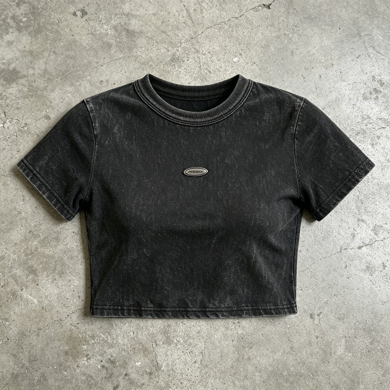 Distressed Washed Crop Top T-Shirt