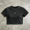 Distressed Washed Crop Top T-Shirt | Metal Logo Badge | Cotton Blend | Custom Streetwear Manufacturer
