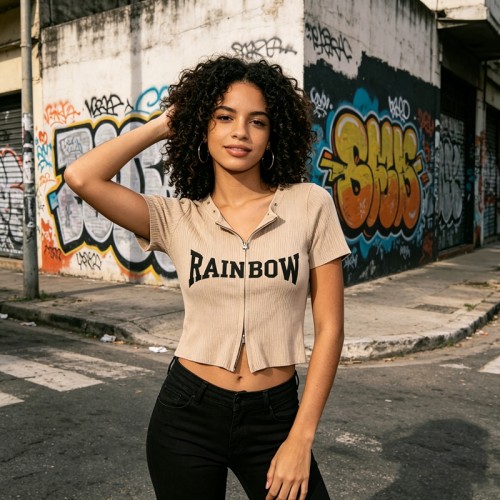 Custom DTG Print Zip Knit Crop Tee | Double Zip | Slim Fit | Casual Streetwear | Custom Streetwear Manufacturer