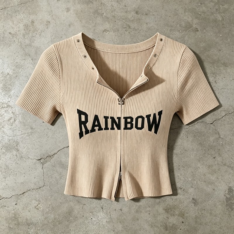 Custom DTG Print Zip Knit Crop Tee