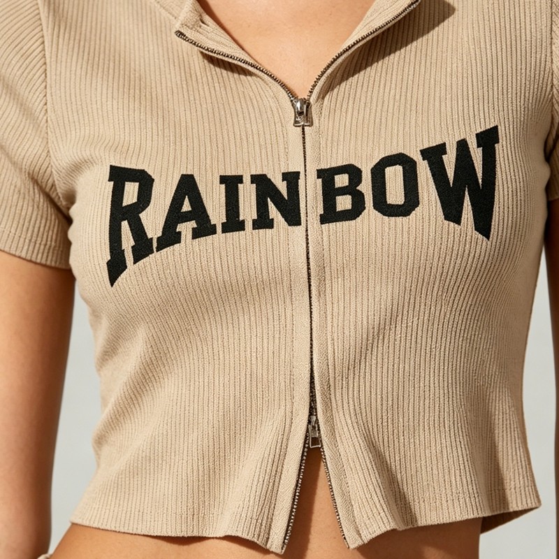 Custom DTG Print Zip Knit Crop Tee