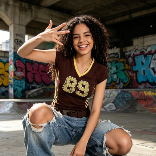 Short Sleeve V-Neck Screen Print T-Shirt | Cotton Blend | Slim Fit | Casual Y2K | Streetwear Manufacturer