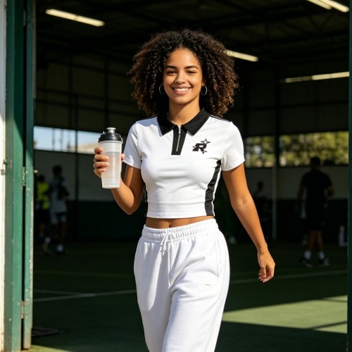 Cropped Embroidered Polo T-Shirt | Black White Colorblock | Cotton Blend | Casual Streetwear | Custom Streetwear Manufacturer