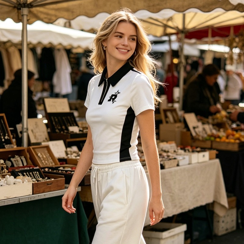 Cropped Embroidered Polo T-Shirt