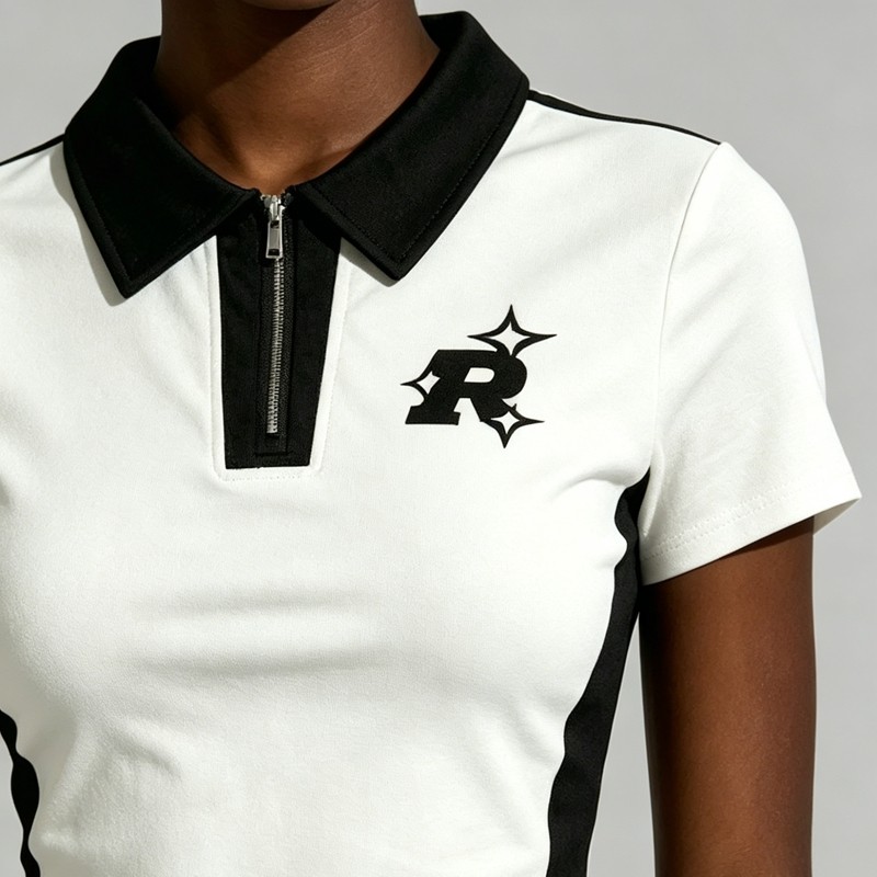 Cropped Embroidered Polo T-Shirt