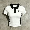 Cropped Embroidered Polo T-Shirt | Black White Colorblock | Cotton Blend | Casual Streetwear | Custom Streetwear Manufacturer