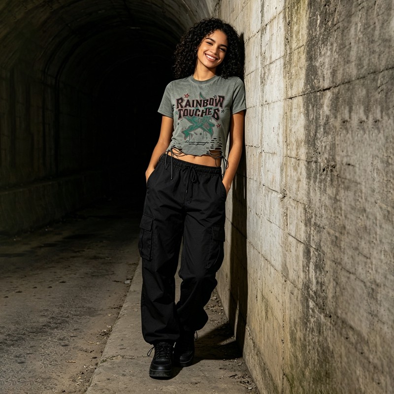 DTG Printed Distressed Ripperd Cropped T-Shirt