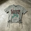 DTG Printed Distressed Ripperd Cropped T-Shirt | Lace-Up | 100% Cotton | Y2K Streetwear | OEM Streetwear