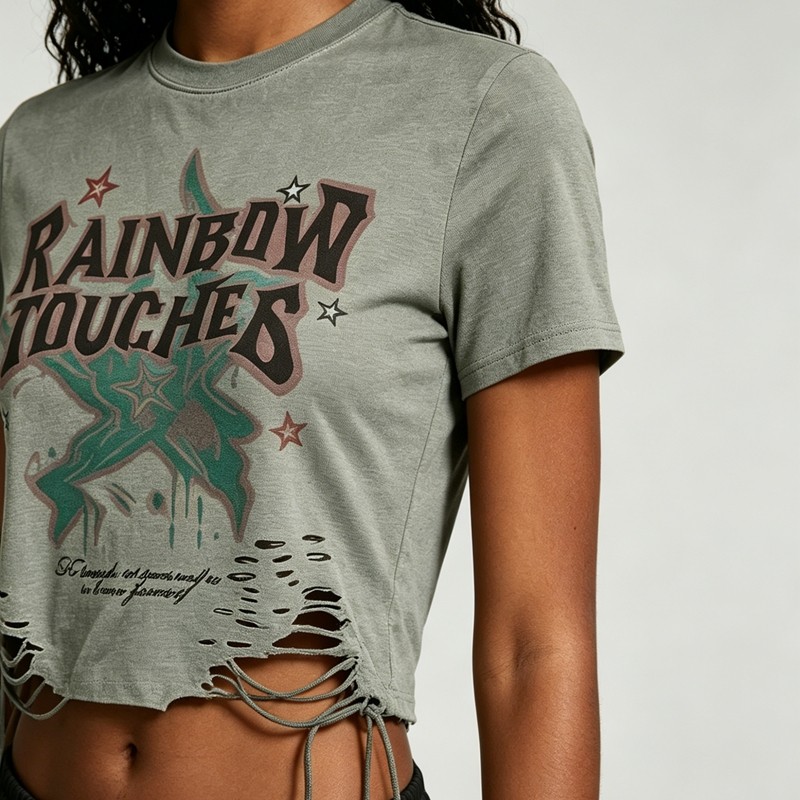 DTG Printed Distressed Ripperd Cropped T-Shirt