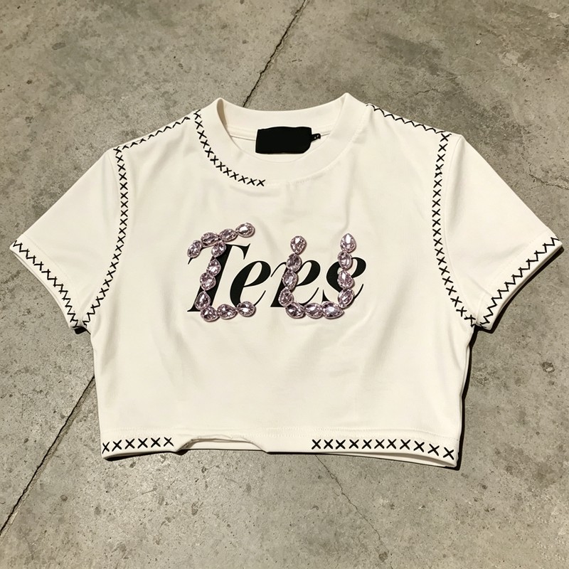 Embroidered Beaded Screen Printing Crop Top