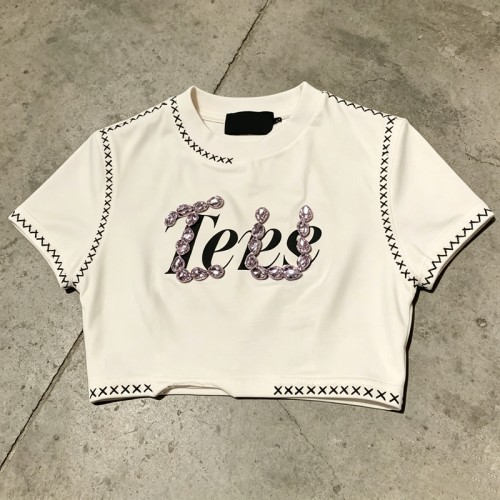 Embroidered Beaded Screen Printing Crop Top | Y2K Aesthetic | Cotton Blend | Casual Streetwear | OEM Streetwear