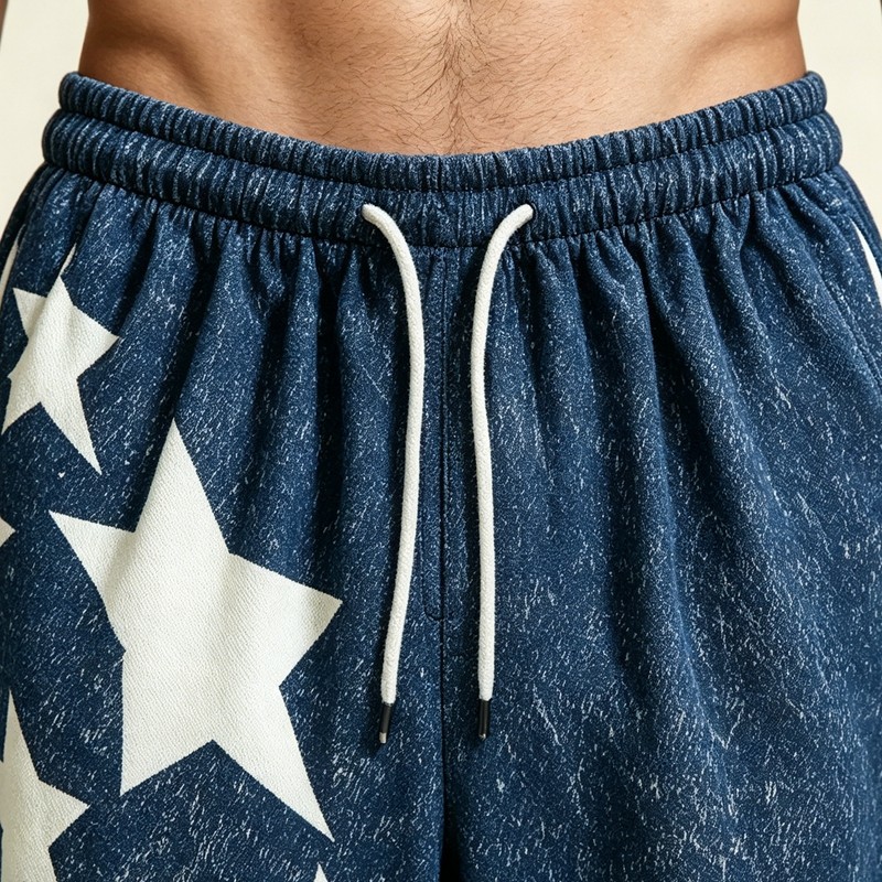 Washed Rubber Print Star Cropped Shorts