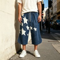 Wash Rubber Print Star Cropped Shorts | Loose Fit | Cotton Blend | Casual Streetwear | Custom Streetwear Manufacturer