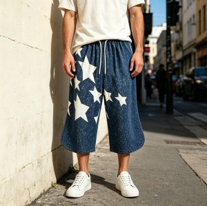Wash Rubber Print Star Cropped Shorts | Loose Fit | Cotton Blend | Casual Streetwear | Custom Streetwear Manufacturer