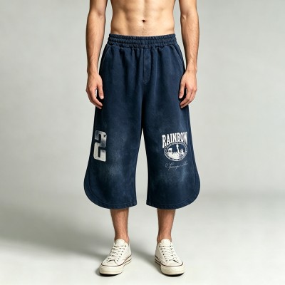 Washed and DTG Print Capri Pants | 100% Cotton | Oversized Baggy Fit | Casual Streetwear | OEM Streetwear