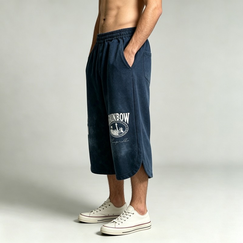 Washed and DTG Print Capri Pants