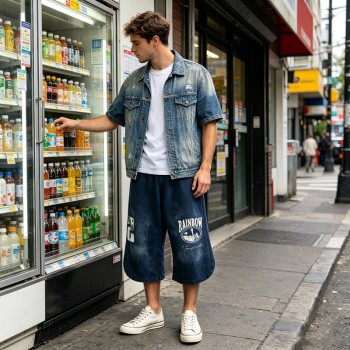 Washed and DTG Print Capri Pants | 100% Cotton | Oversized Baggy Fit | Casual Streetwear | OEM Streetwear