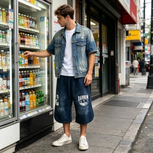 Washed and DTG Print Capri Pants | 100% Cotton | Oversized Baggy Fit | Casual Streetwear | OEM Streetwear