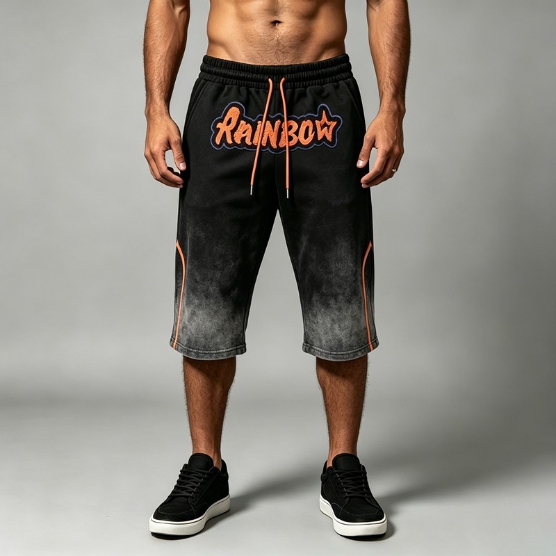 Spray Dye and Towel Embroidery Capri pants