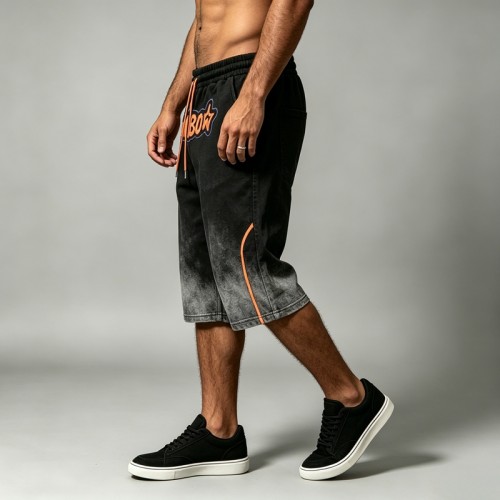 Spray Dye and Towel Embroidery Capri pants | Cotton Blend | Casual Streetwear | OEM Streetwear