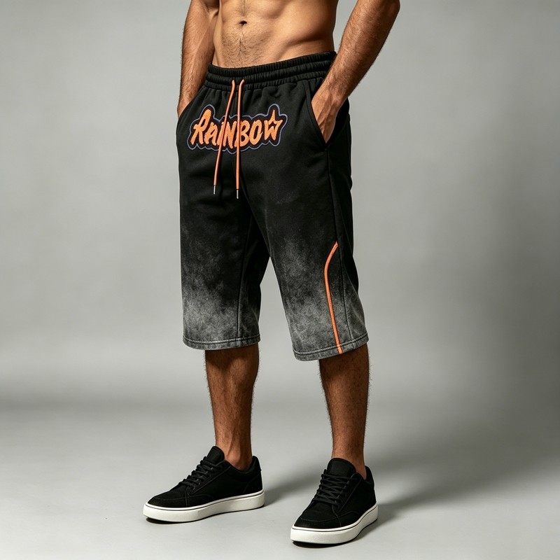 Spray Dye and Towel Embroidery Capri pants