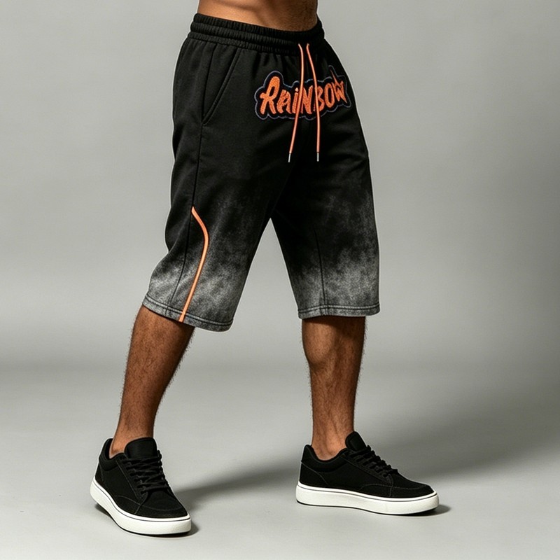 Spray Dye and Towel Embroidery Capri pants