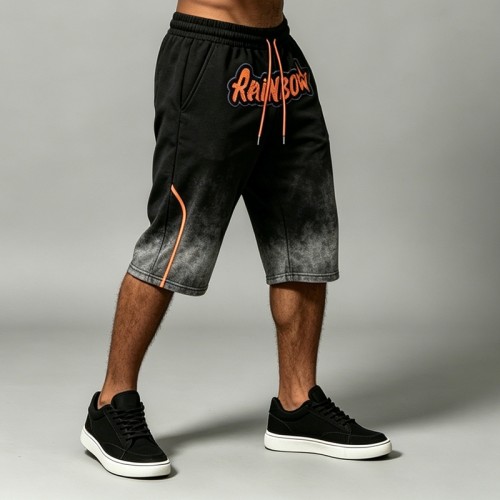 Spray Dye and Towel Embroidery Capri pants | Cotton Blend | Casual Streetwear | OEM Streetwear
